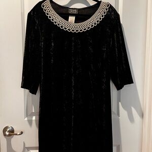 Black Velvet Dress with Cream Collar